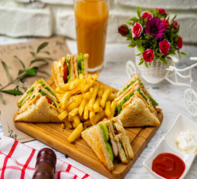 Veg Sandwich served with French Fries